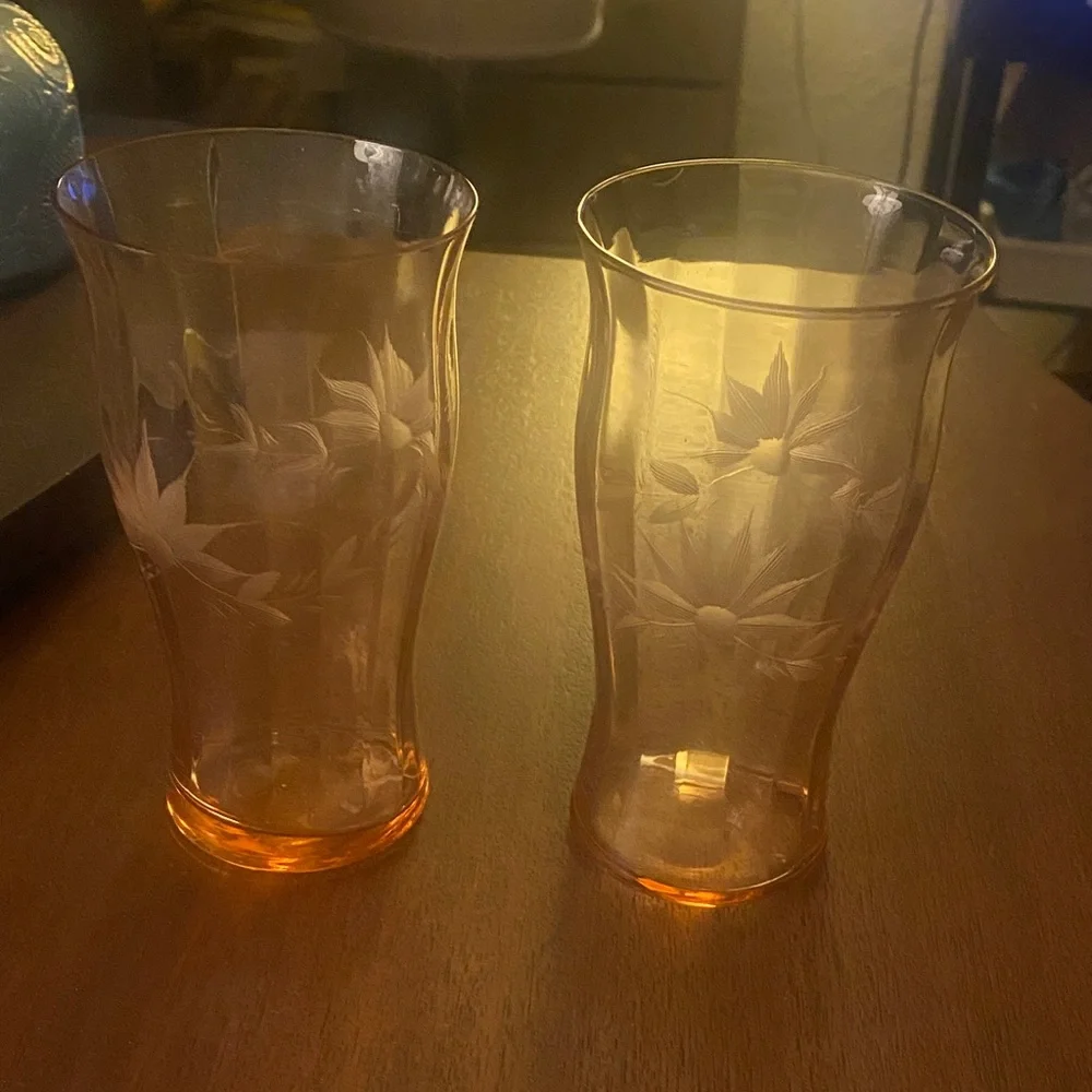 Vintage Etched Floral Pink Depression Glass Tumbler - Set of 2 perfect